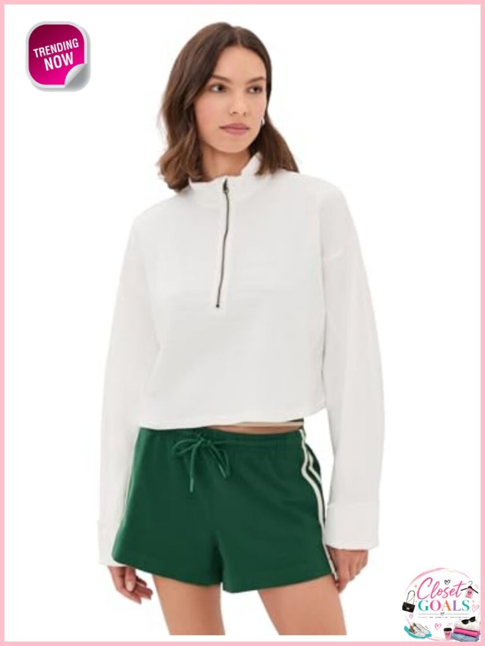 Quarter Zip Sweatshirt Cropped Boxy Pullover Long Sleeve Mock Neck